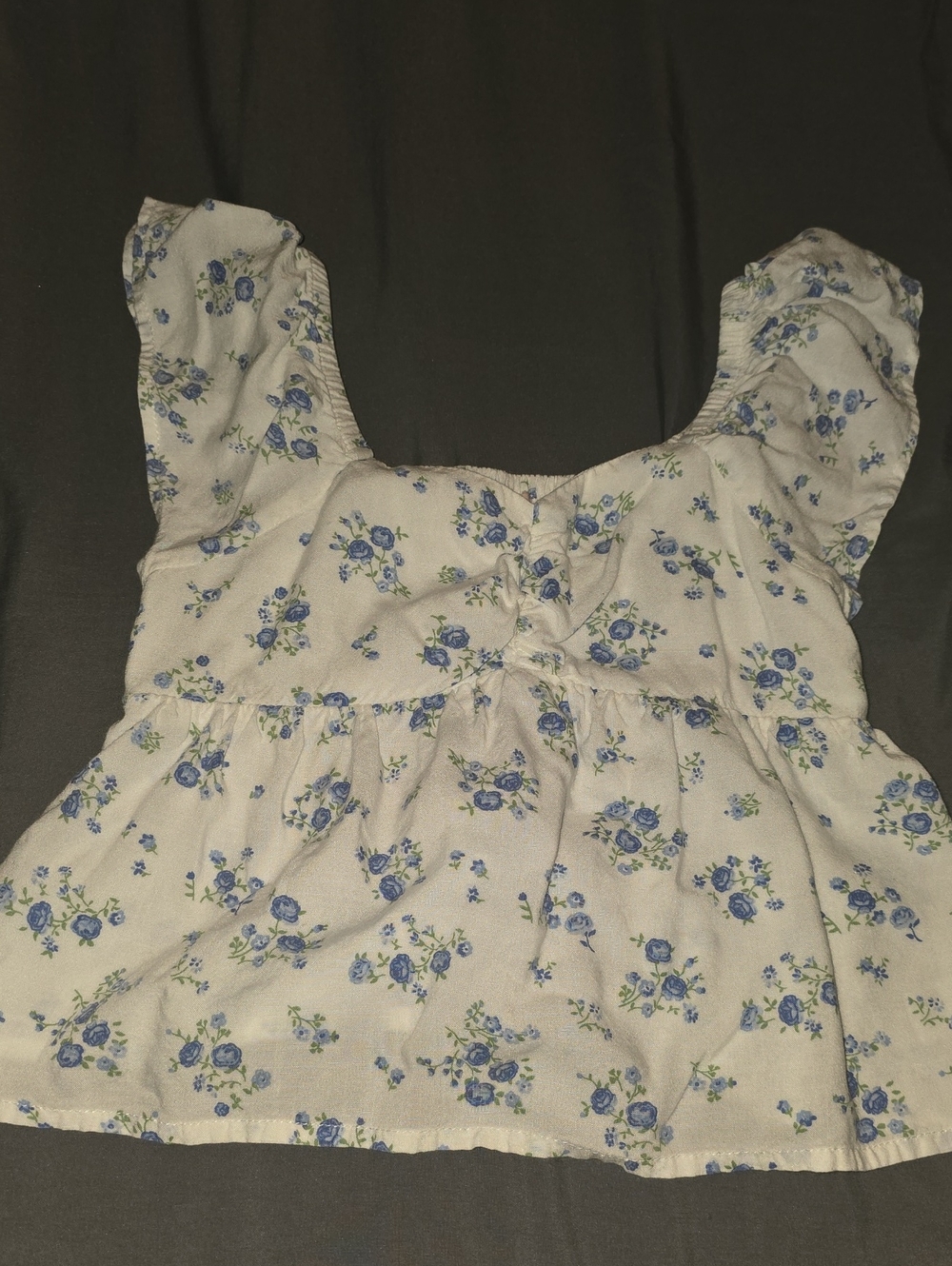 Girls Floral Ruffled Square-Neck Top in Blue
